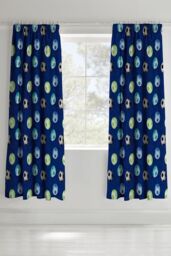 Catherine Lansfield 'Football' Pencil Pleat Lined Curtains in Blue - Size: 168 cm width x 183 cm drop - thumbnail 1
