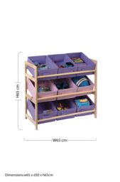 Orsina 9 Canvas Tubs Kids Storage Unit, Natural Wooden Storage Unit, Colorful Pink & Purple Toys Organiser - thumbnail 2