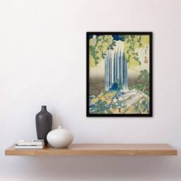 Artery8 Yoro Waterfall Mino Province Japanese Framed Wall Art Print Hokusai in Green - Size: A4 - thumbnail 4