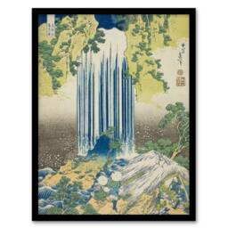 Artery8 Yoro Waterfall Mino Province Japanese Framed Wall Art Print Hokusai in Green - Size: A4 - thumbnail 1