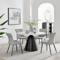 FurnitureboxUK Nina Marble-Effect Dining Set with Grey Velvet Chairs in Light Grey - Size: 4 Person - thumbnail 1