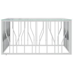 Berkfield Home Coffee Table 100x100x50 cm Stainless Steel & Glass in Silver - Size: 100 x 100 x 50 cm - thumbnail 4
