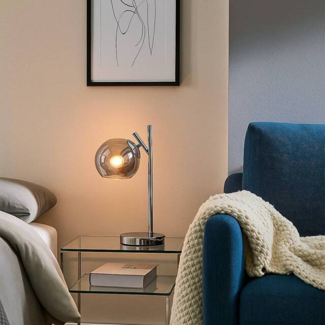 Pagazzi Nia Chrome Smoke 1-Light Table Lamp in Silver - image 1
