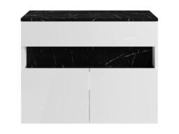 Vente-unique Wall-Mounted Vanity Unit With Leds & Top - White & Black Marble - thumbnail 4