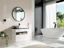 Vente-unique Wall-Mounted Vanity Unit With Leds & Top - White & Black Marble - thumbnail 7