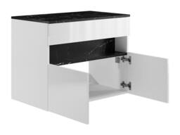 Vente-unique Wall-Mounted Vanity Unit With Leds & Top - White & Black Marble - thumbnail 5
