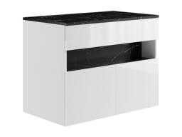 Vente-unique Wall-Mounted Vanity Unit With Leds & Top - White & Black Marble