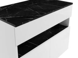 Vente-unique Wall-Mounted Vanity Unit With Leds & Top - White & Black Marble - thumbnail 6