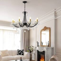 NIVOR 8-Light K9 Crystal Candle Vintage Pendant Chandelier Adjustable Black - thumbnail 5