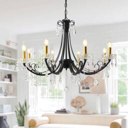 NIVOR 8-Light K9 Crystal Candle Vintage Pendant Chandelier Adjustable Black - thumbnail 1
