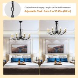 NIVOR 8-Light K9 Crystal Candle Vintage Pendant Chandelier Adjustable Black - thumbnail 4
