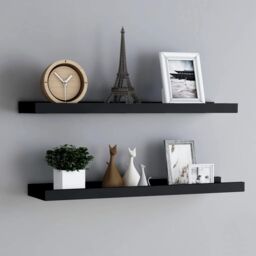 Berkfield Home Picture Frame Ledge Shelves 2 pcs Black 80x9x3 cm MDF - Size: 80 x 9 x 3 cm