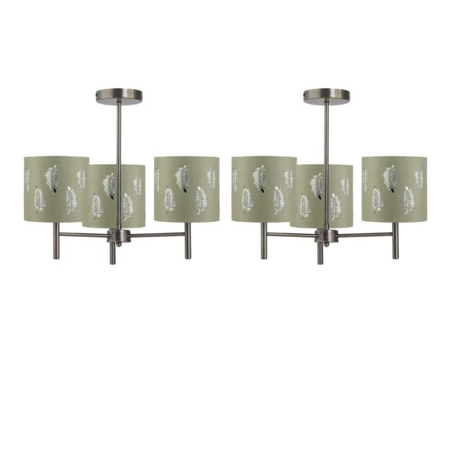 First Choice Lighting Set of 2 Brea - Antique Brass Light Fittings & Sage Green Fern Shades in Gold - image 1