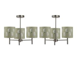 First Choice Lighting Set of 2 Brea - Antique Brass Light Fittings & Sage Green Fern Shades in Gold