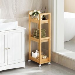 SONGMICS Slim Bathroom Trolley with Wheels & 3 Storage Shelves in Natural - thumbnail 1