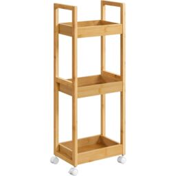 SONGMICS Slim Bathroom Trolley with Wheels & 3 Storage Shelves in Natural - thumbnail 7