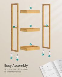 SONGMICS Slim Bathroom Trolley with Wheels & 3 Storage Shelves in Natural - thumbnail 6