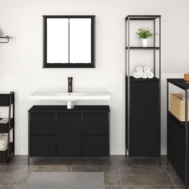 Berkfield Home Bathroom Furniture Set Set of 2 Black Oak Engineered Wood - image 1