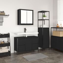 Berkfield Home Bathroom Furniture Set Set of 2 Black Oak Engineered Wood - thumbnail 2