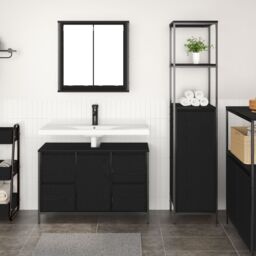Berkfield Home Bathroom Furniture Set Set of 2 Black Oak Engineered Wood - thumbnail 1