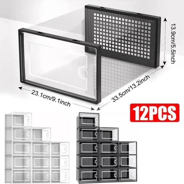 NESTLUNE Black 12 x Stackable Foldable Boxes Trainers Organiser - image 1