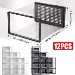 NESTLUNE Black 12 x Stackable Foldable Boxes Trainers Organiser - thumbnail 1
