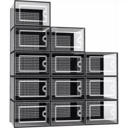 NESTLUNE Black 12 x Stackable Foldable Boxes Trainers Organiser - thumbnail 2