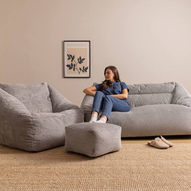 icon Bean Bag Sofa & Footstool Bundle, Jumbo Corduroy in Light Grey - Size: Medium - image 1