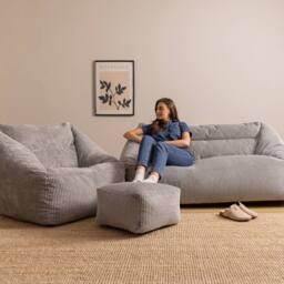 icon Bean Bag Sofa & Footstool Bundle, Jumbo Corduroy in Light Grey - Size: Medium