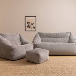 icon Bean Bag Sofa & Footstool Bundle, Jumbo Corduroy in Light Grey - Size: Medium - thumbnail 2