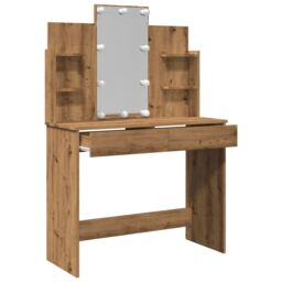Berkfield Home Dressing Table with LED Lights Artisan Oak 96x40x142 cm in Brown - Size: 96 x 40 x 142 cm - thumbnail 6