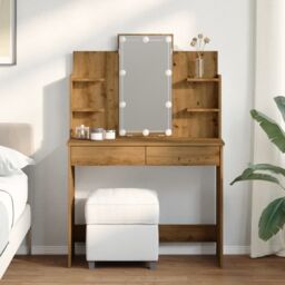 Berkfield Home Dressing Table with LED Lights Artisan Oak 96x40x142 cm in Brown - Size: 96 x 40 x 142 cm - thumbnail 3
