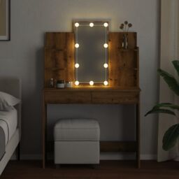 Berkfield Home Dressing Table with LED Lights Artisan Oak 96x40x142 cm in Brown - Size: 96 x 40 x 142 cm - thumbnail 4