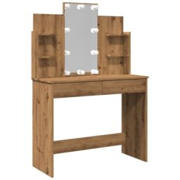Berkfield Home Dressing Table with LED Lights Artisan Oak 96x40x142 cm in Brown - Size: 96 x 40 x 142 cm - thumbnail 2