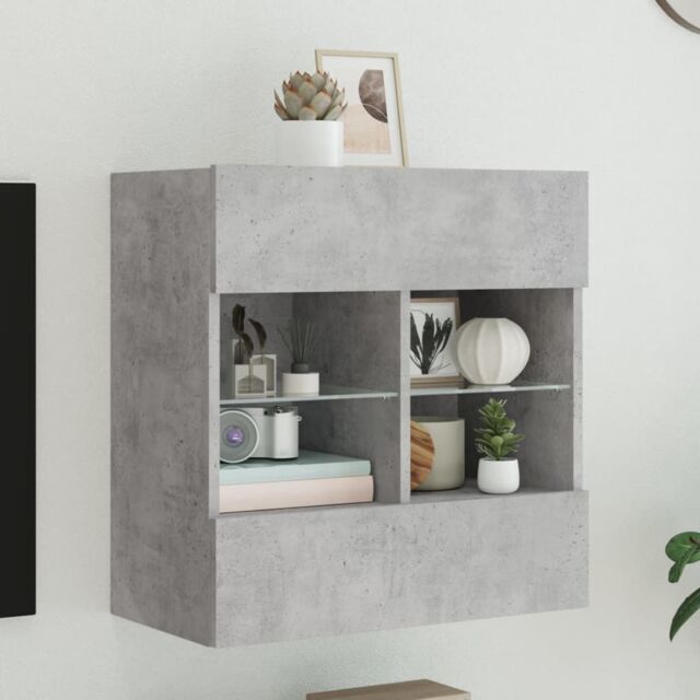 Berkfield Home TV Wall Cabinet with LED Lights Concrete Grey 58.5x30x60.5 cm - image 1