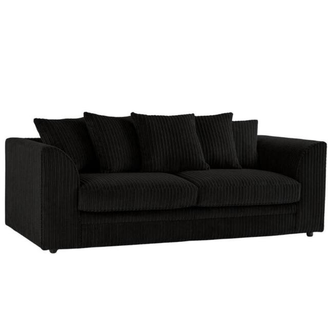 Bliss Furniture Jumbo Cord Dylan 3-Seater Scatter Back Sofa in Black, Plush & Stylish in Black - Size: 3 Pack - image 1
