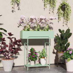 OUTSUNNY 2 Tier Plant Stand, Metal Plant Rack with Drain Holes, Green