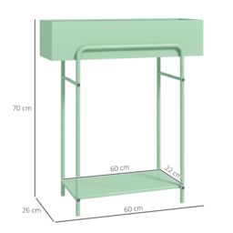 OUTSUNNY 2 Tier Plant Stand, Metal Plant Rack with Drain Holes, Green - thumbnail 3