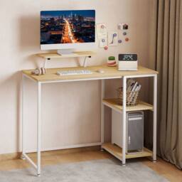 Levede Computer Desk Home Office Table with Storage Shelves Monitor Stand in Light Oak - thumbnail 2