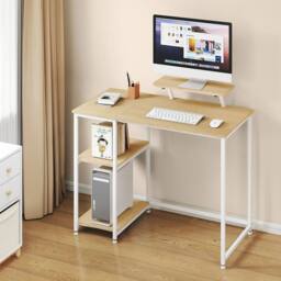 Levede Computer Desk Home Office Table with Storage Shelves Monitor Stand in Light Oak - thumbnail 3