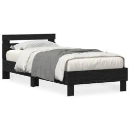 Berkfield Home Modern Bed Frame with LED Lights Black Oak 90x200 cm Engineered Wood - thumbnail 3