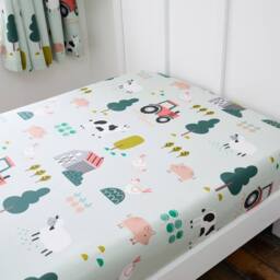 Happy Linen Company Barn Yard Farm Animals Fitted Sheet Bedsheet Bedding Bed Linen in Green - Size: Single Fitted - thumbnail 1