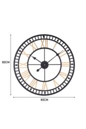 Living and Home 80cm Dia Black Frame Gold Roman Numeral Hollow 60 Scale Wall Clock - thumbnail 6