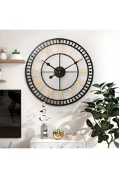 Living and Home 80cm Dia Black Frame Gold Roman Numeral Hollow 60 Scale Wall Clock - thumbnail 1