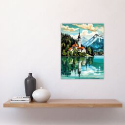 Artery8 Lake Bled Vibrant Artwork Slovenia Island w/ 17th Century Church Reflecting On Turquoise Waters Unframed Wall Art Print Poster Home Decor - thumbnail 4