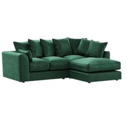 Furnishings For Less UK Brooklyn Plush Velvet 3 to 4 Seater L Shaped Corner Sofa Right Hand Facing in Green - thumbnail 1