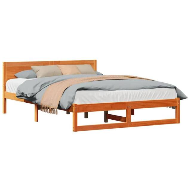 Berkfield Home Elegant Bed Frame Wax brown Wood 140 x 200 cm Simple Bed Frame - image 1