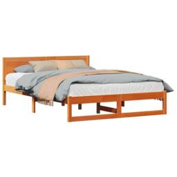 Berkfield Home Elegant Bed Frame Wax brown Wood 140 x 200 cm Simple Bed Frame - thumbnail 1
