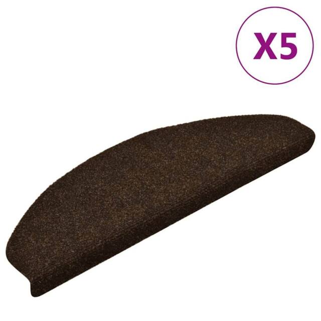 Berkfield Home Self-adhesive Stair Mats 5 pcs Brown 65x21x4 cm Needle Punch - Size: Medium - image 1