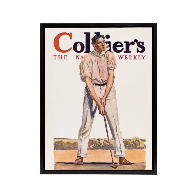 "Artery8 Vintage Magazine Cover Golfer Framed Canvas Wall Art Print E Penfield in White - Size: W12"" x H16""" - image 1
